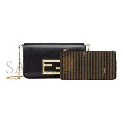 FENDI VITELLO PALMELLATO WALLET ON CHAIN WITH POUCHES BLACK 8BS032AHM0F0KUR (22*12*4cm)
